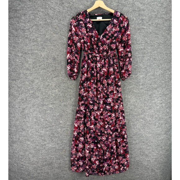 Ingrid & Isabel Maternity Dress Women S Small Black Floral Maxi Long V-Neck - Picture 1 of 7